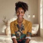 Patrice Lumumba Women Casual Shirt with Profile Portrait and Bold Africa Will Rise Statement - African Pride