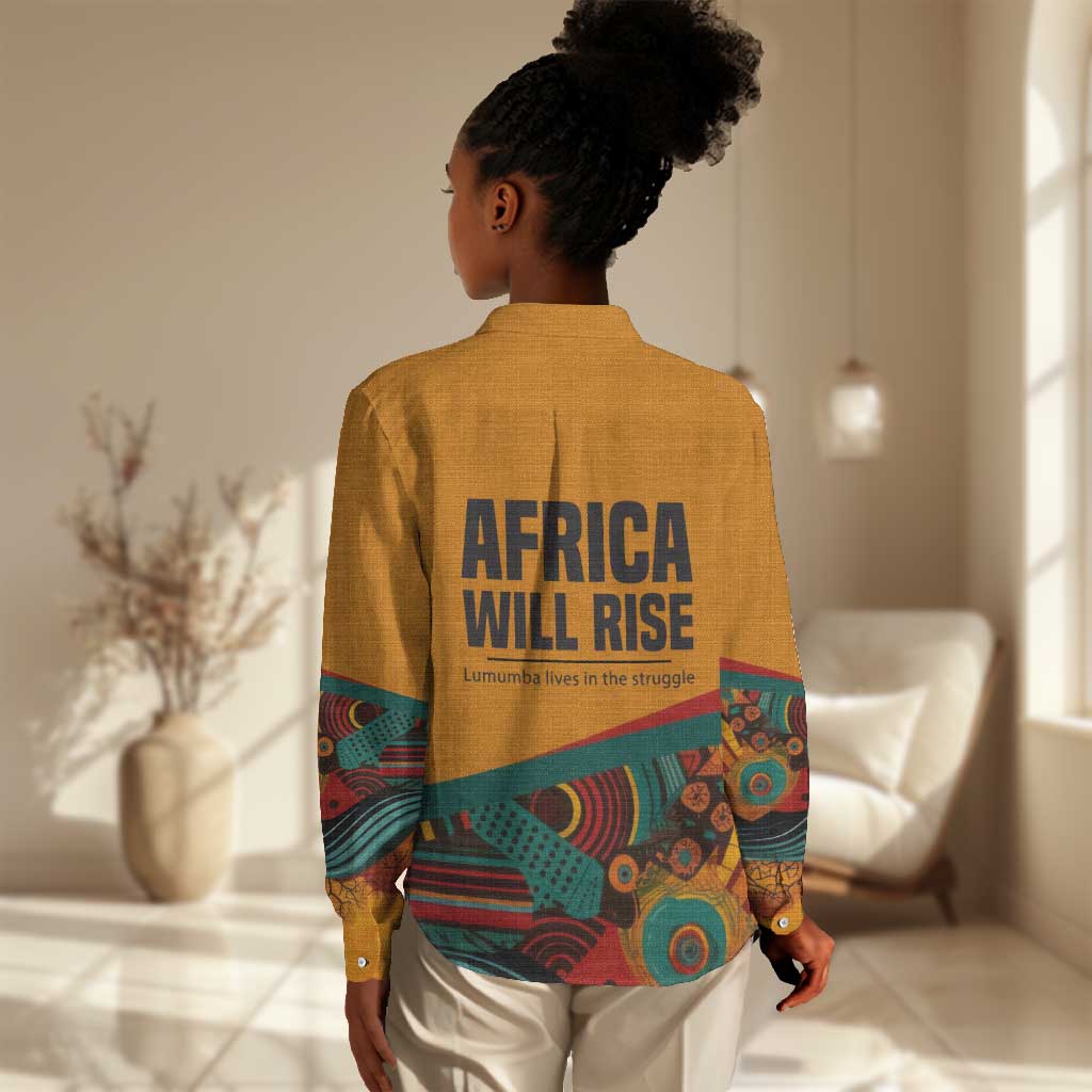 Patrice Lumumba Women Casual Shirt with Profile Portrait and Bold Africa Will Rise Statement - African Pride