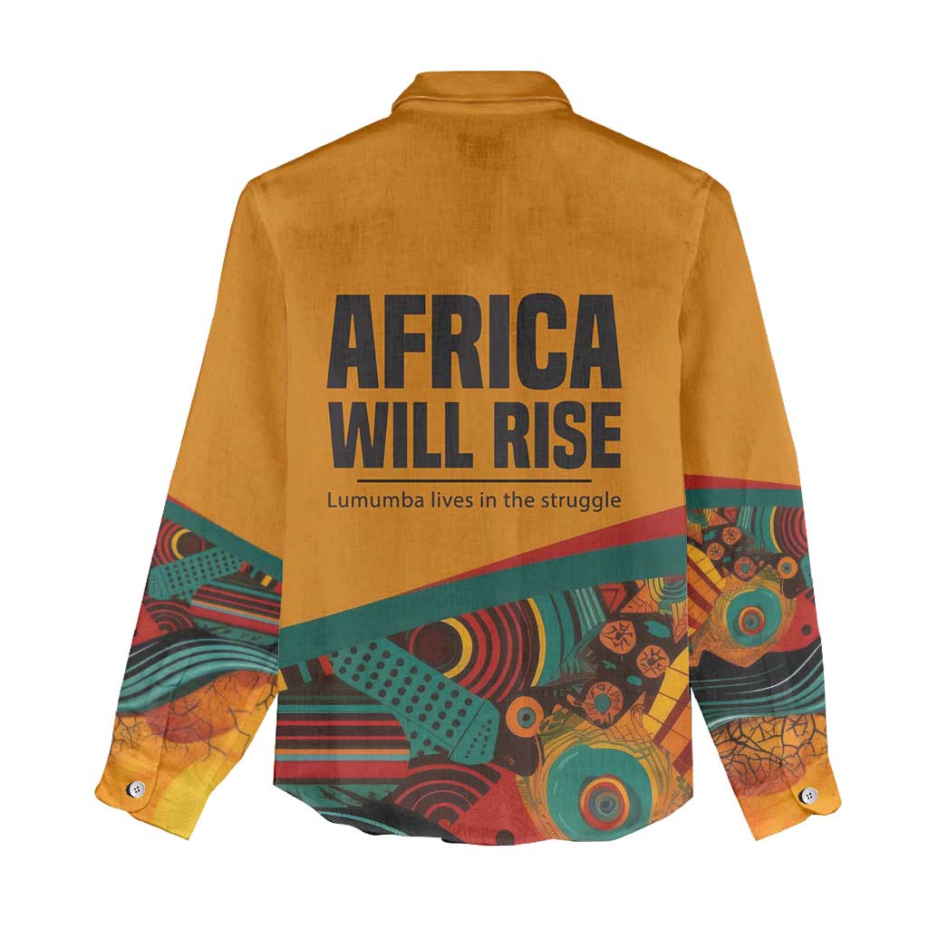 Patrice Lumumba Women Casual Shirt with Profile Portrait and Bold Africa Will Rise Statement - African Pride
