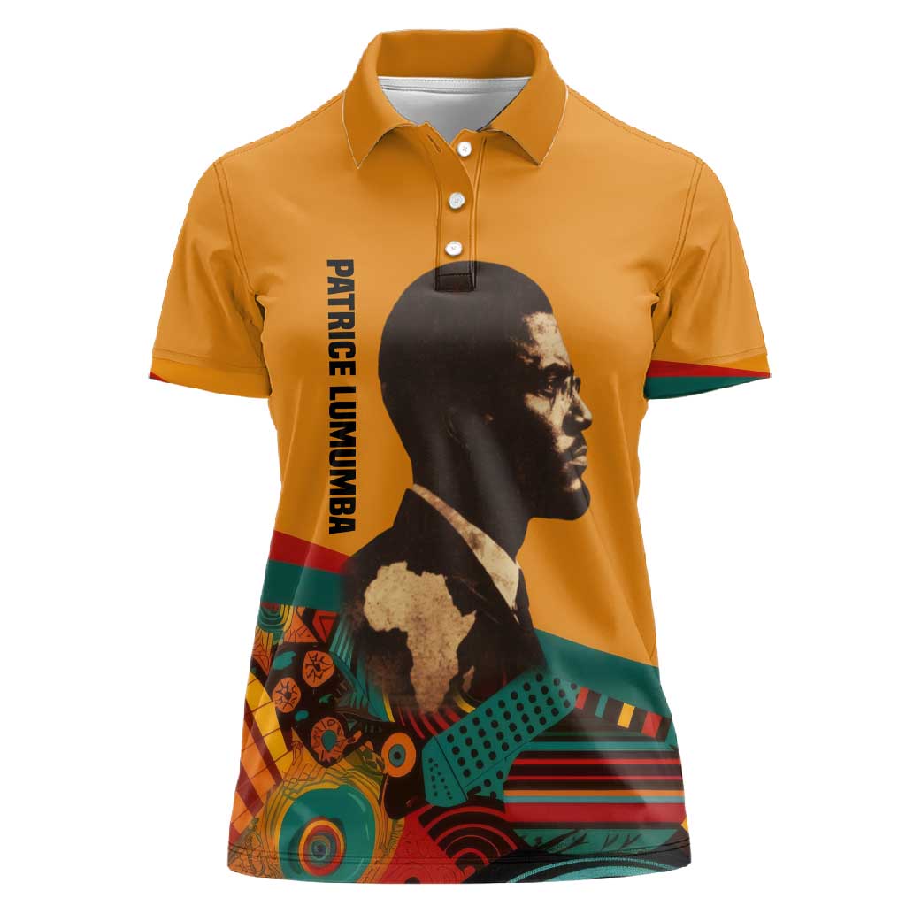 Patrice Lumumba Women Polo Shirt with Profile Portrait and Bold Africa Will Rise Statement - African Pride