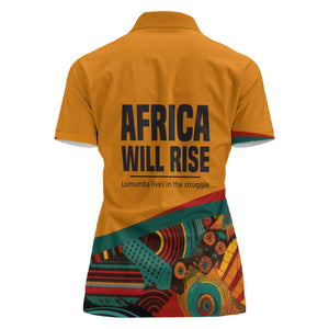 Patrice Lumumba Women Polo Shirt with Profile Portrait and Bold Africa Will Rise Statement - African Pride