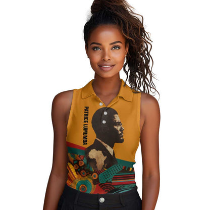 Patrice Lumumba Women Sleeveless Polo Shirt with Profile Portrait and Bold Africa Will Rise Statement - African Pride