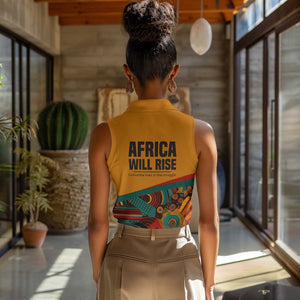 Patrice Lumumba Women Sleeveless Polo Shirt with Profile Portrait and Bold Africa Will Rise Statement - African Pride