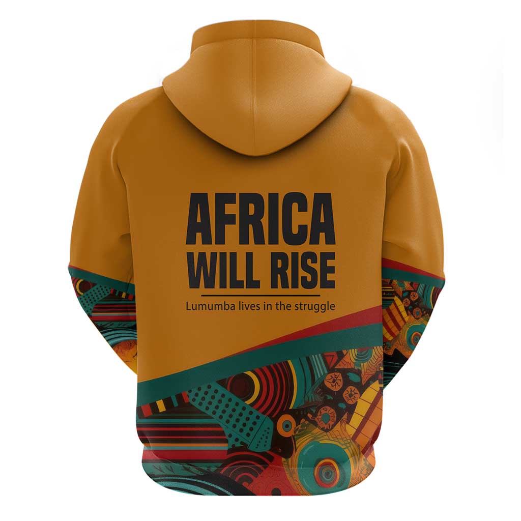 Patrice Lumumba Zip Hoodie with Profile Portrait and Bold Africa Will Rise Statement - African Pride