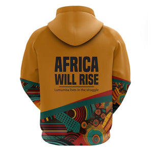 Patrice Lumumba Zip Hoodie with Profile Portrait and Bold Africa Will Rise Statement - African Pride