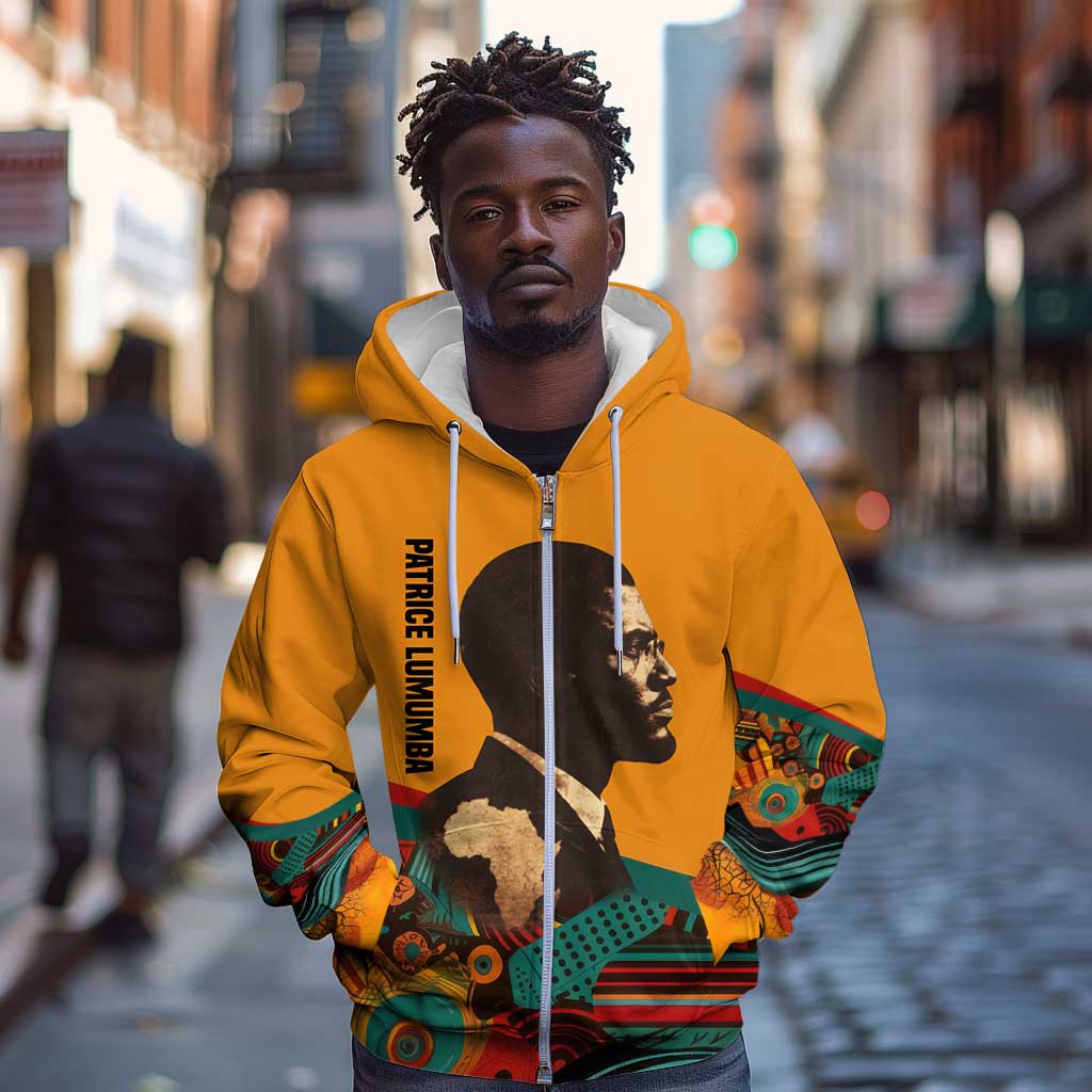 Patrice Lumumba Zip Hoodie with Profile Portrait and Bold Africa Will Rise Statement - African Pride