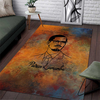 Patrice Lumumba Area Rug with Line Art Portrait and Truth Cannot Be Killed Inspirational Quote - African Pride