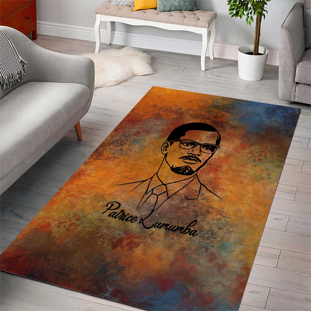Patrice Lumumba Area Rug with Line Art Portrait and Truth Cannot Be Killed Inspirational Quote - African Pride