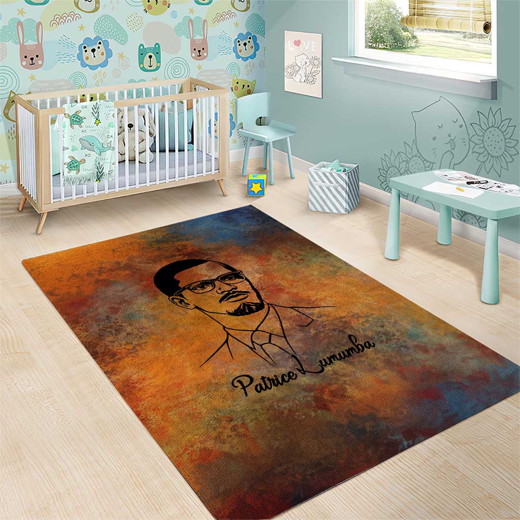 Patrice Lumumba Area Rug with Line Art Portrait and Truth Cannot Be Killed Inspirational Quote - African Pride