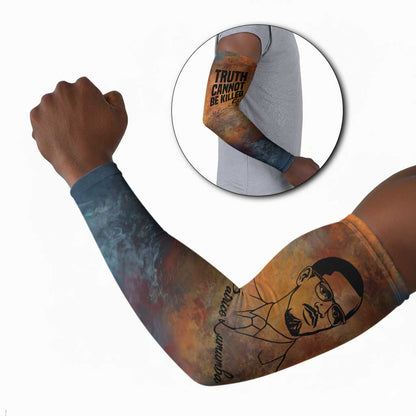Patrice Lumumba Arm Sleeves with Line Art Portrait and Truth Cannot Be Killed Inspirational Quote - African Pride