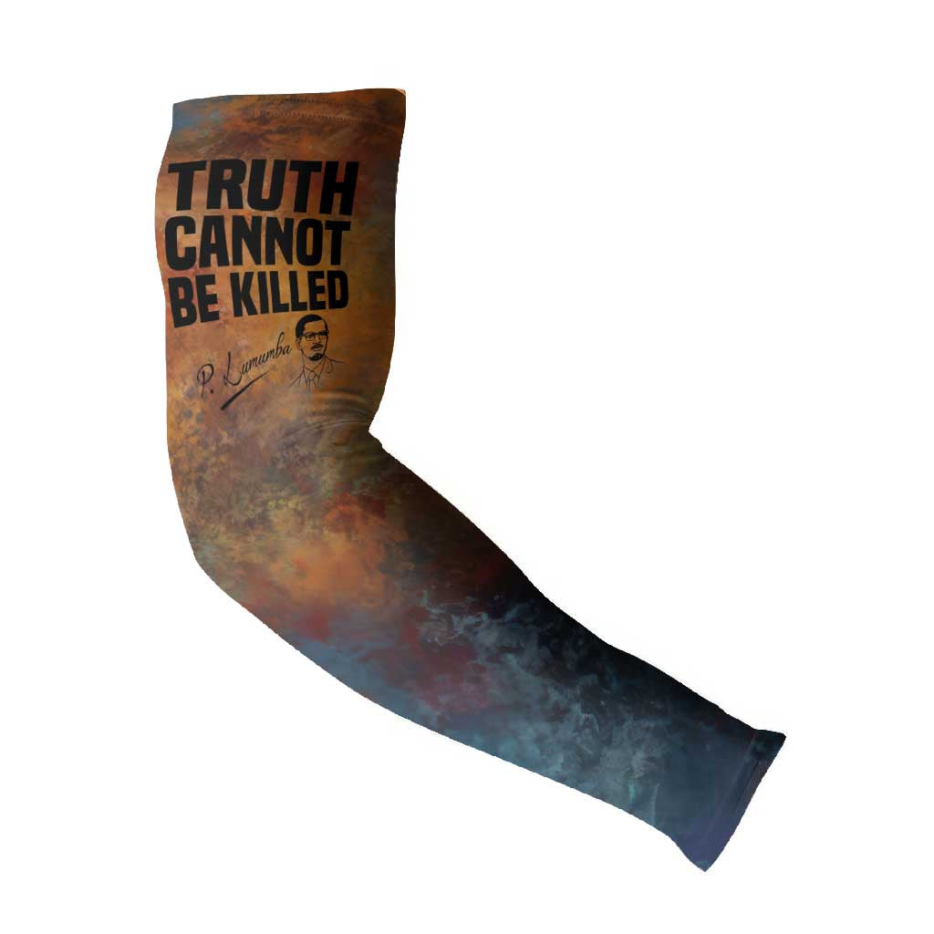 Patrice Lumumba Arm Sleeves with Line Art Portrait and Truth Cannot Be Killed Inspirational Quote - African Pride