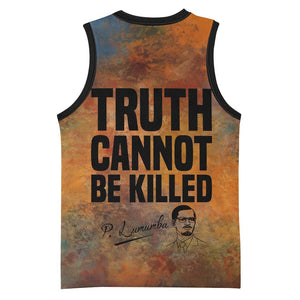 Patrice Lumumba Basketball Jersey with Line Art Portrait and Truth Cannot Be Killed Inspirational Quote - African Pride