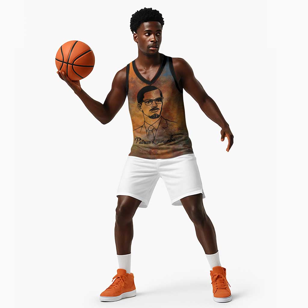 Patrice Lumumba Basketball Jersey with Line Art Portrait and Truth Cannot Be Killed Inspirational Quote - African Pride