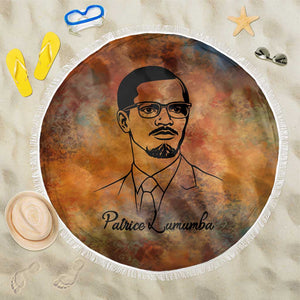 Patrice Lumumba Beach Blanket with Line Art Portrait and Truth Cannot Be Killed Inspirational Quote - African Pride