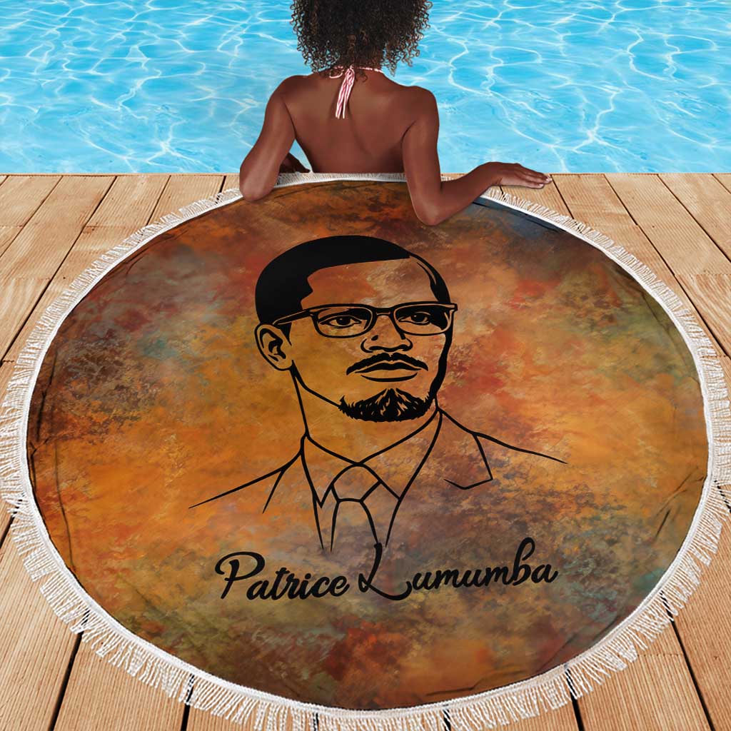Patrice Lumumba Beach Blanket with Line Art Portrait and Truth Cannot Be Killed Inspirational Quote - African Pride