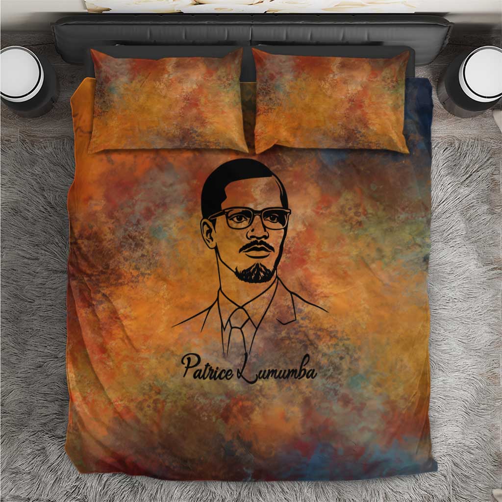 Patrice Lumumba Bedding Set with Line Art Portrait and Truth Cannot Be Killed Inspirational Quote - African Pride