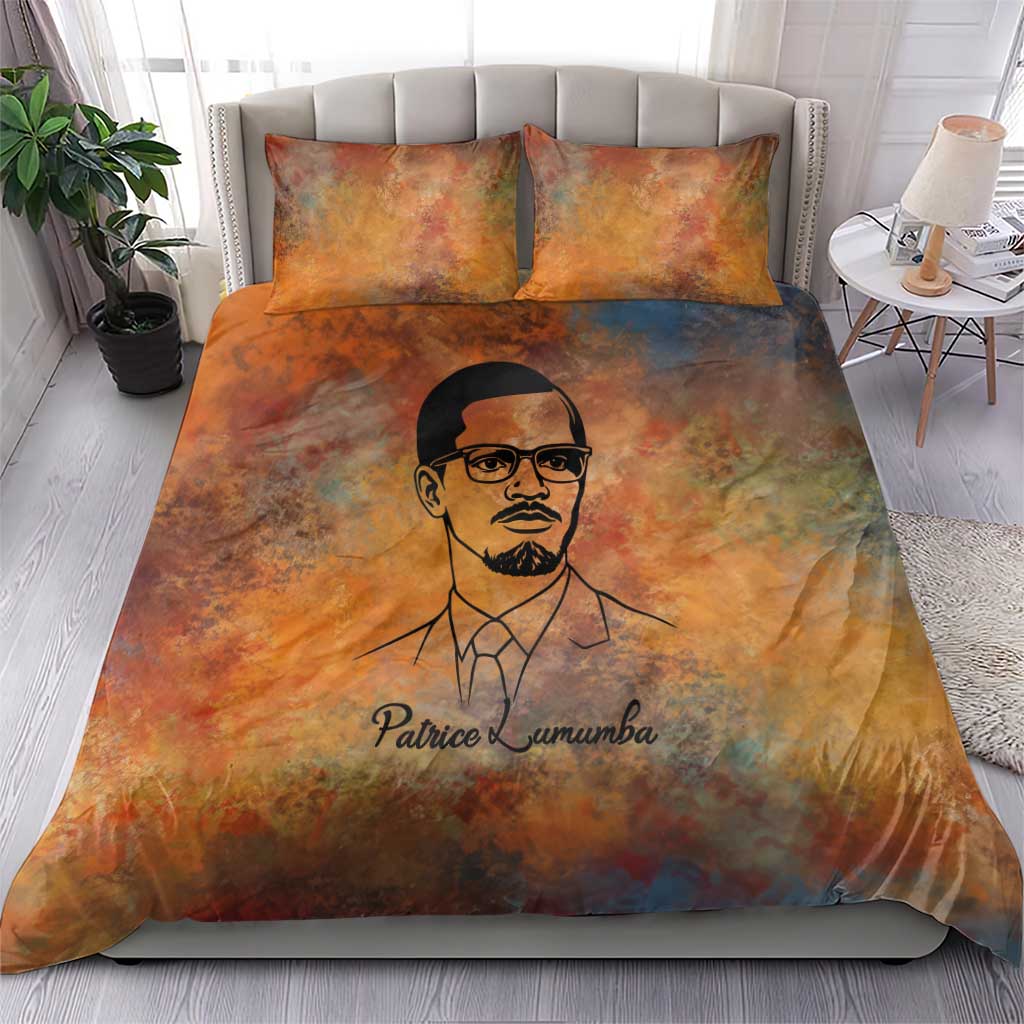 Patrice Lumumba Bedding Set with Line Art Portrait and Truth Cannot Be Killed Inspirational Quote - African Pride