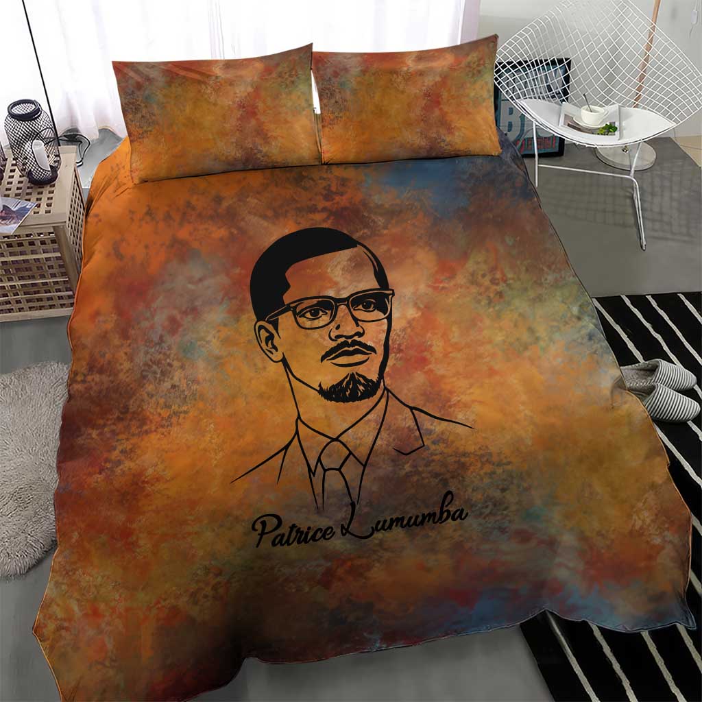 Patrice Lumumba Bedding Set with Line Art Portrait and Truth Cannot Be Killed Inspirational Quote - African Pride