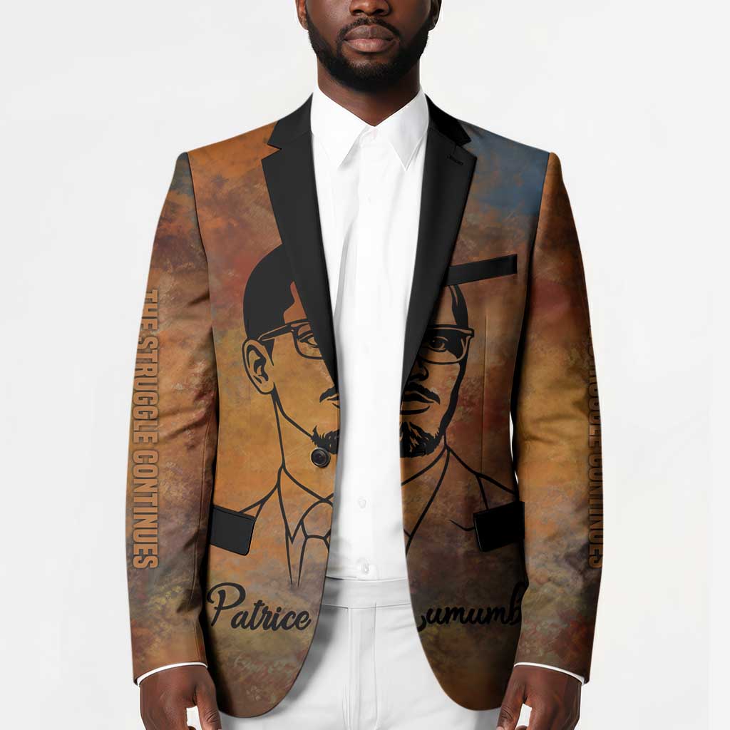 Patrice Lumumba Blazer with Line Art Portrait and Truth Cannot Be Killed Inspirational Quote - African Pride