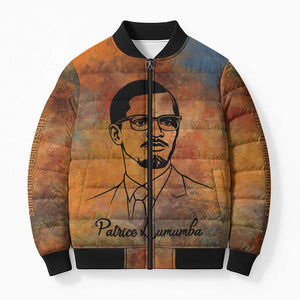 Patrice Lumumba Bomber Puffer Jacket with Line Art Portrait and Truth Cannot Be Killed Inspirational Quote - African Pride