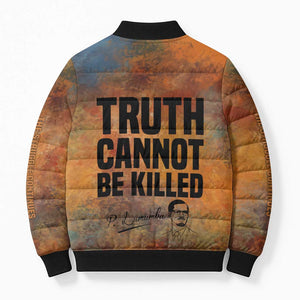 Patrice Lumumba Bomber Puffer Jacket with Line Art Portrait and Truth Cannot Be Killed Inspirational Quote - African Pride