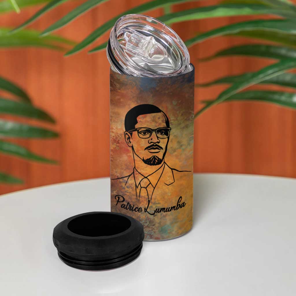 Patrice Lumumba 4 in 1 Can Cooler Tumbler with Line Art Portrait and Truth Cannot Be Killed Inspirational Quote - African Pride