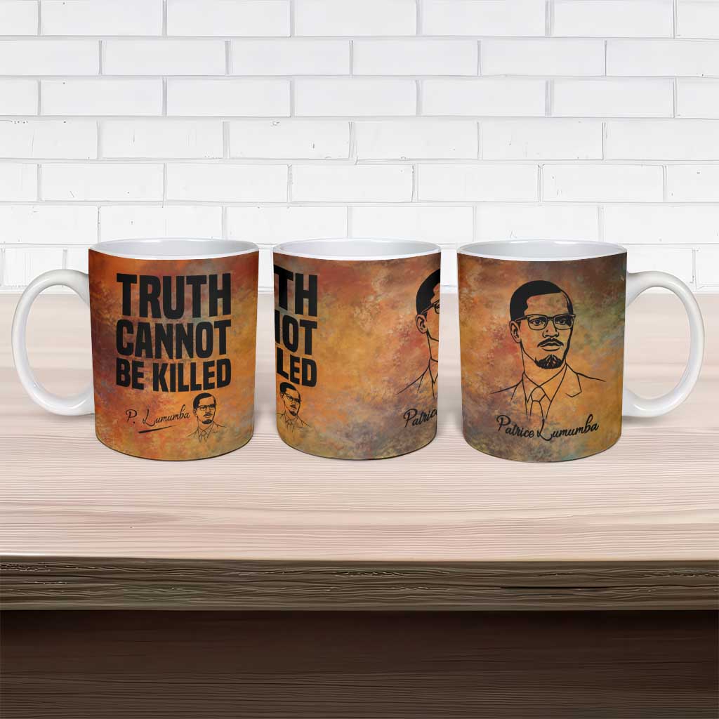 Patrice Lumumba Ceramic Mug with Line Art Portrait and Truth Cannot Be Killed Inspirational Quote - African Pride