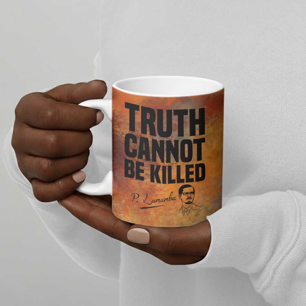 Patrice Lumumba Ceramic Mug with Line Art Portrait and Truth Cannot Be Killed Inspirational Quote - African Pride
