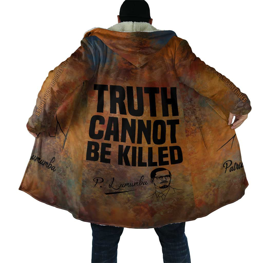 Patrice Lumumba Cloak with Line Art Portrait and Truth Cannot Be Killed Inspirational Quote - African Pride