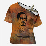 Patrice Lumumba Cross Shoulder Shirt with Line Art Portrait and Truth Cannot Be Killed Inspirational Quote - African Pride
