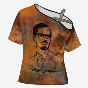 Patrice Lumumba Cross Shoulder Shirt with Line Art Portrait and Truth Cannot Be Killed Inspirational Quote - African Pride
