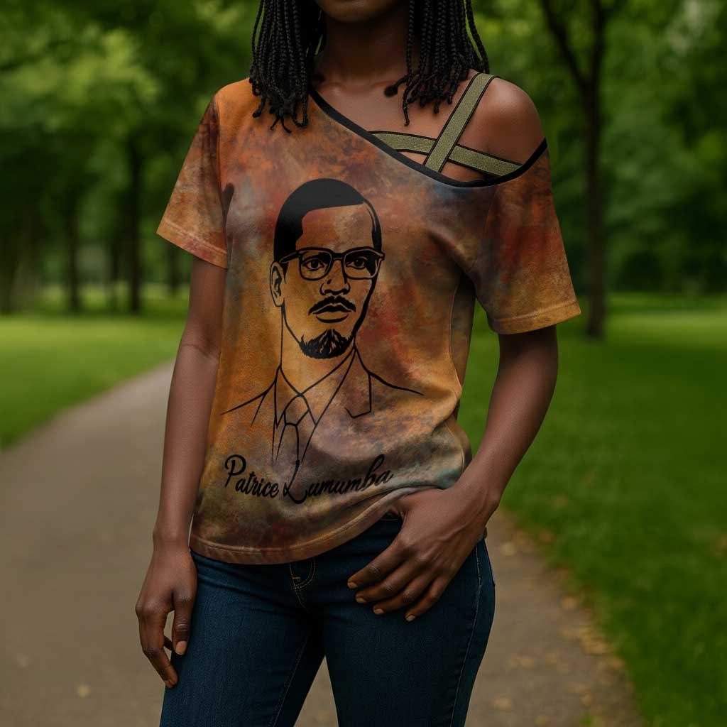 Patrice Lumumba Cross Shoulder Shirt with Line Art Portrait and Truth Cannot Be Killed Inspirational Quote - African Pride