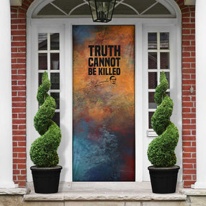 Patrice Lumumba Door Cover with Line Art Portrait and Truth Cannot Be Killed Inspirational Quote - African Pride