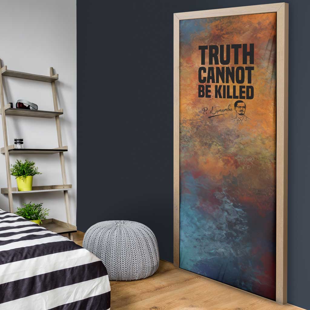 Patrice Lumumba Door Cover with Line Art Portrait and Truth Cannot Be Killed Inspirational Quote - African Pride