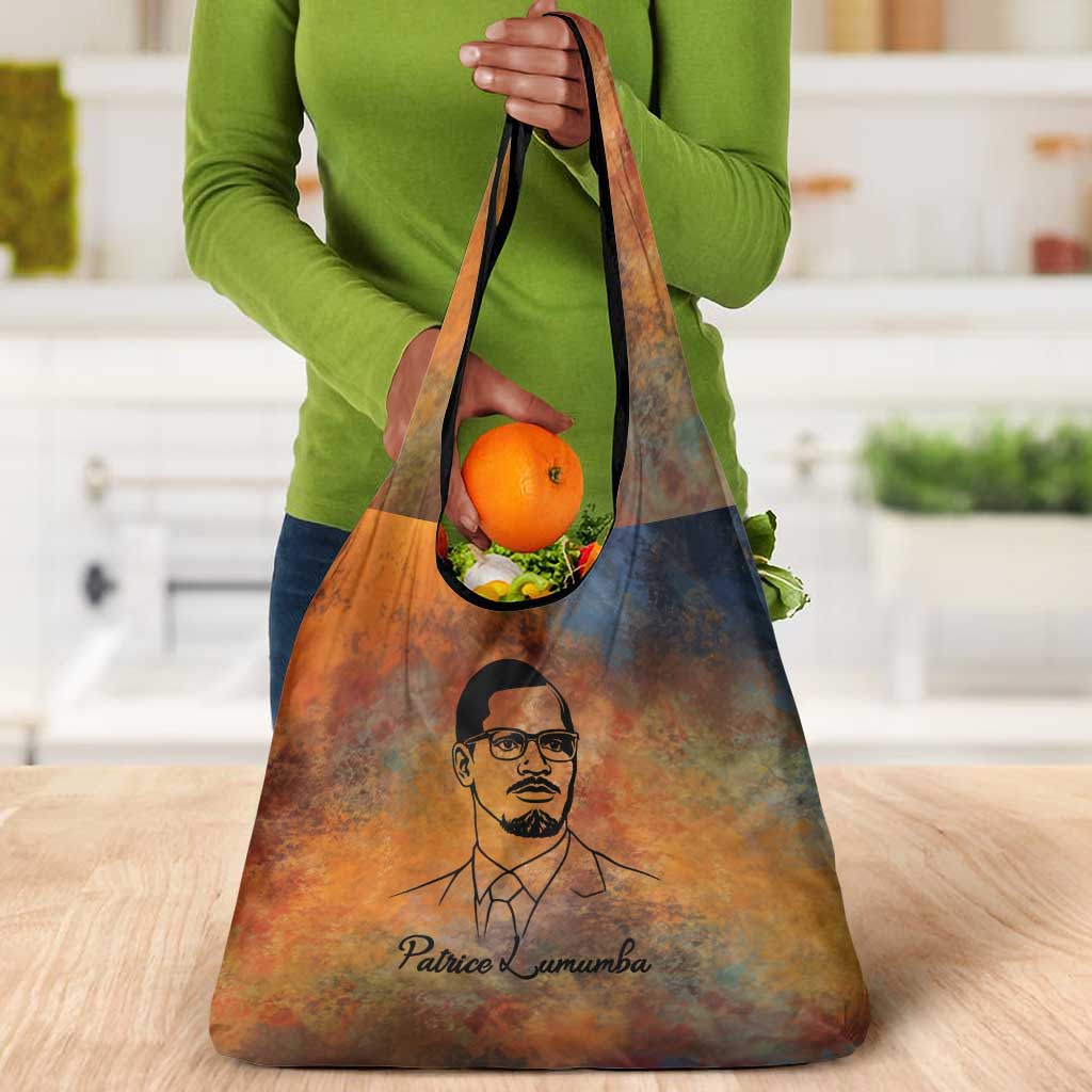 Patrice Lumumba Grocery Bag with Line Art Portrait and Truth Cannot Be Killed Inspirational Quote - African Pride