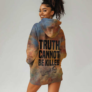Patrice Lumumba Hoodie Dress with Line Art Portrait and Truth Cannot Be Killed Inspirational Quote - African Pride