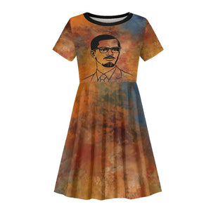 Patrice Lumumba Kid Short Sleeve Dress with Line Art Portrait and Truth Cannot Be Killed Inspirational Quote - African Pride
