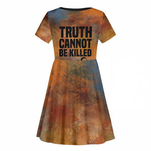 Patrice Lumumba Kid Short Sleeve Dress with Line Art Portrait and Truth Cannot Be Killed Inspirational Quote - African Pride