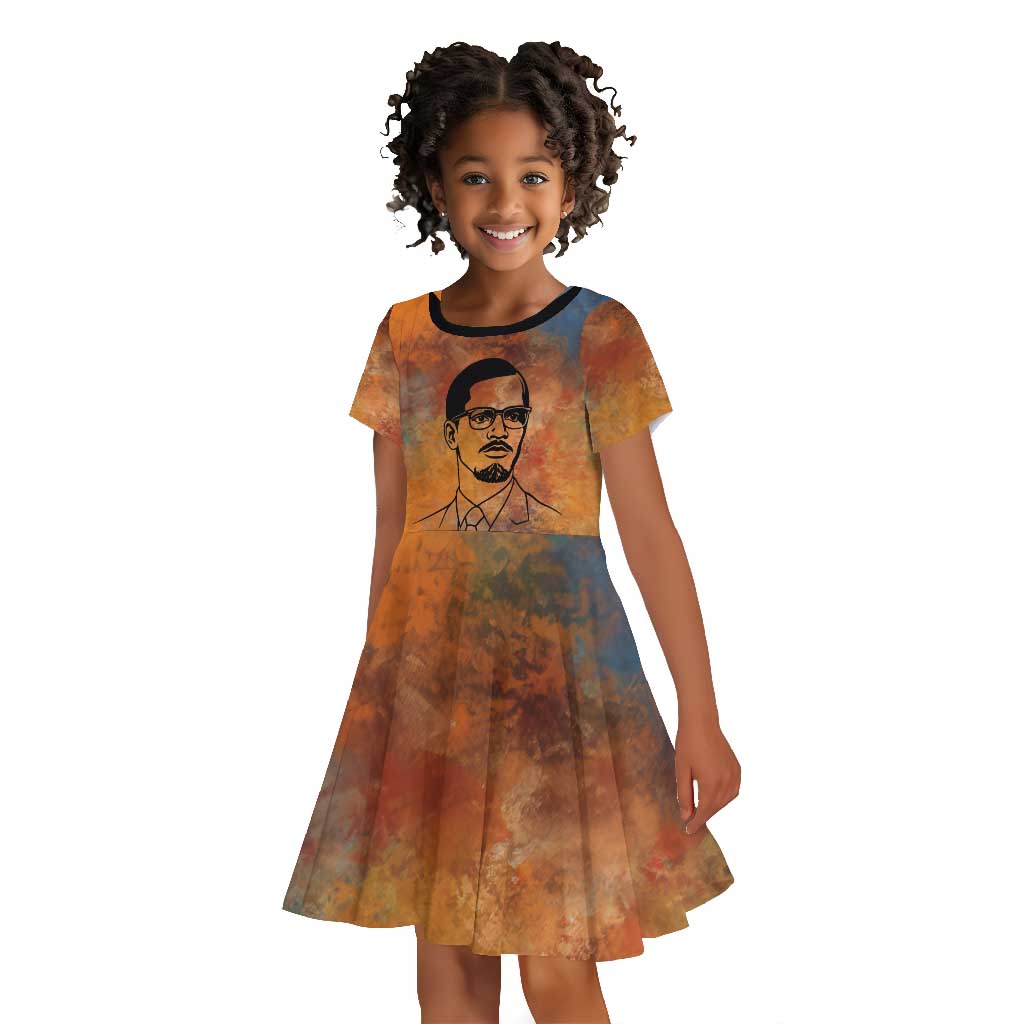 Patrice Lumumba Kid Short Sleeve Dress with Line Art Portrait and Truth Cannot Be Killed Inspirational Quote - African Pride