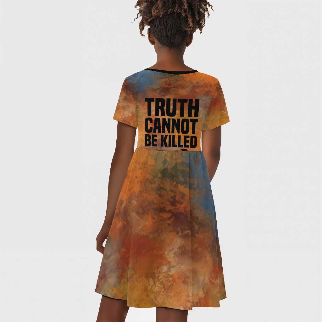Patrice Lumumba Kid Short Sleeve Dress with Line Art Portrait and Truth Cannot Be Killed Inspirational Quote - African Pride