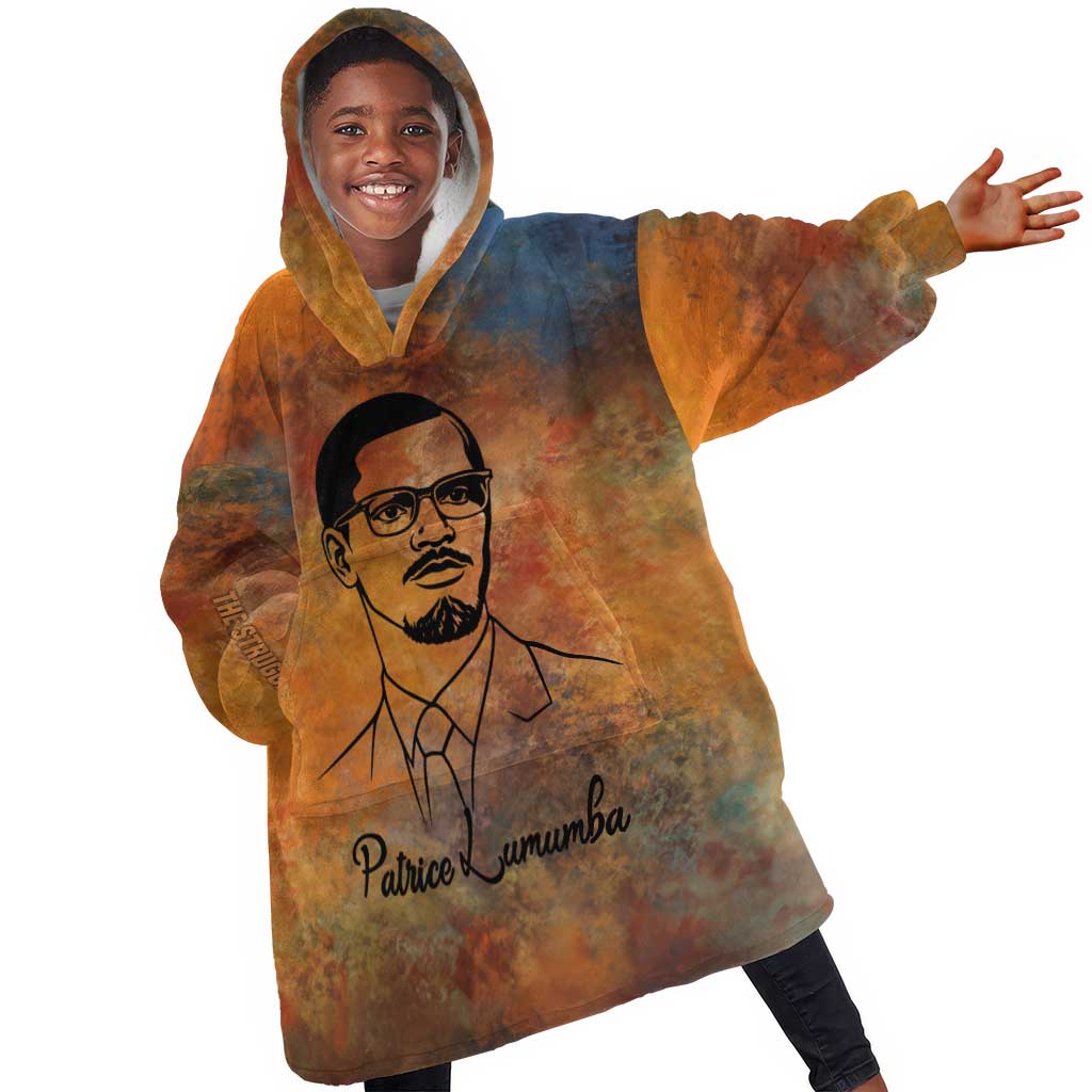 Patrice Lumumba Kid Wearable Blanket Hoodie with Line Art Portrait and Truth Cannot Be Killed Inspirational Quote - African Pride