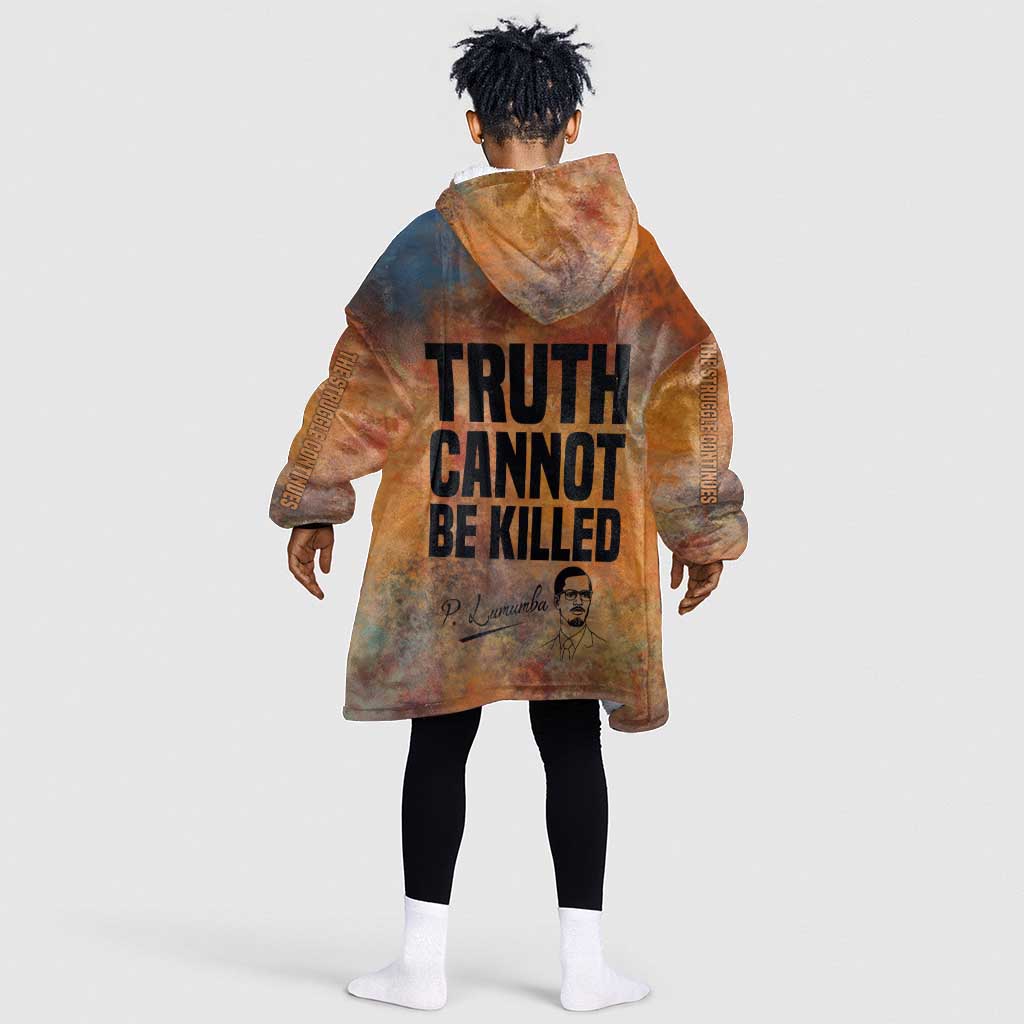 Patrice Lumumba Kid Wearable Blanket Hoodie with Line Art Portrait and Truth Cannot Be Killed Inspirational Quote - African Pride