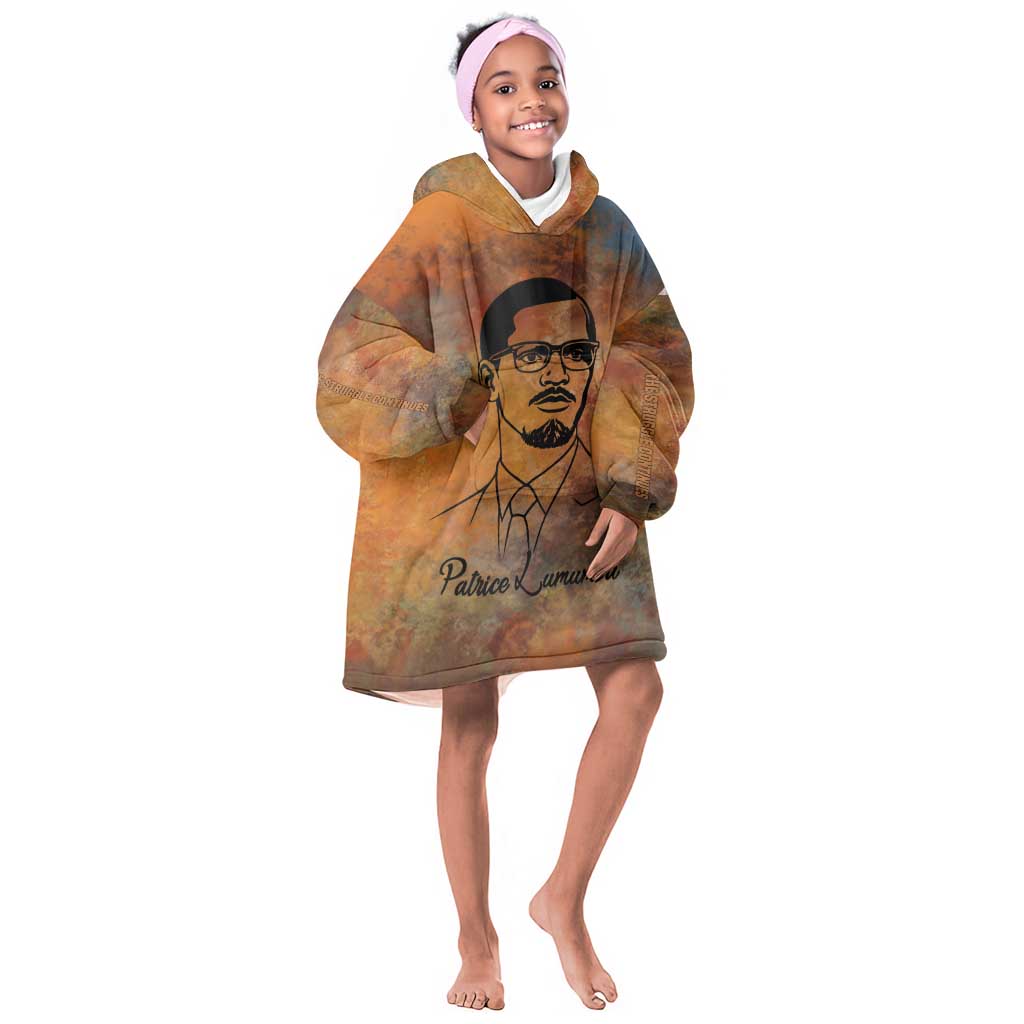 Patrice Lumumba Kid Wearable Blanket Hoodie with Line Art Portrait and Truth Cannot Be Killed Inspirational Quote - African Pride