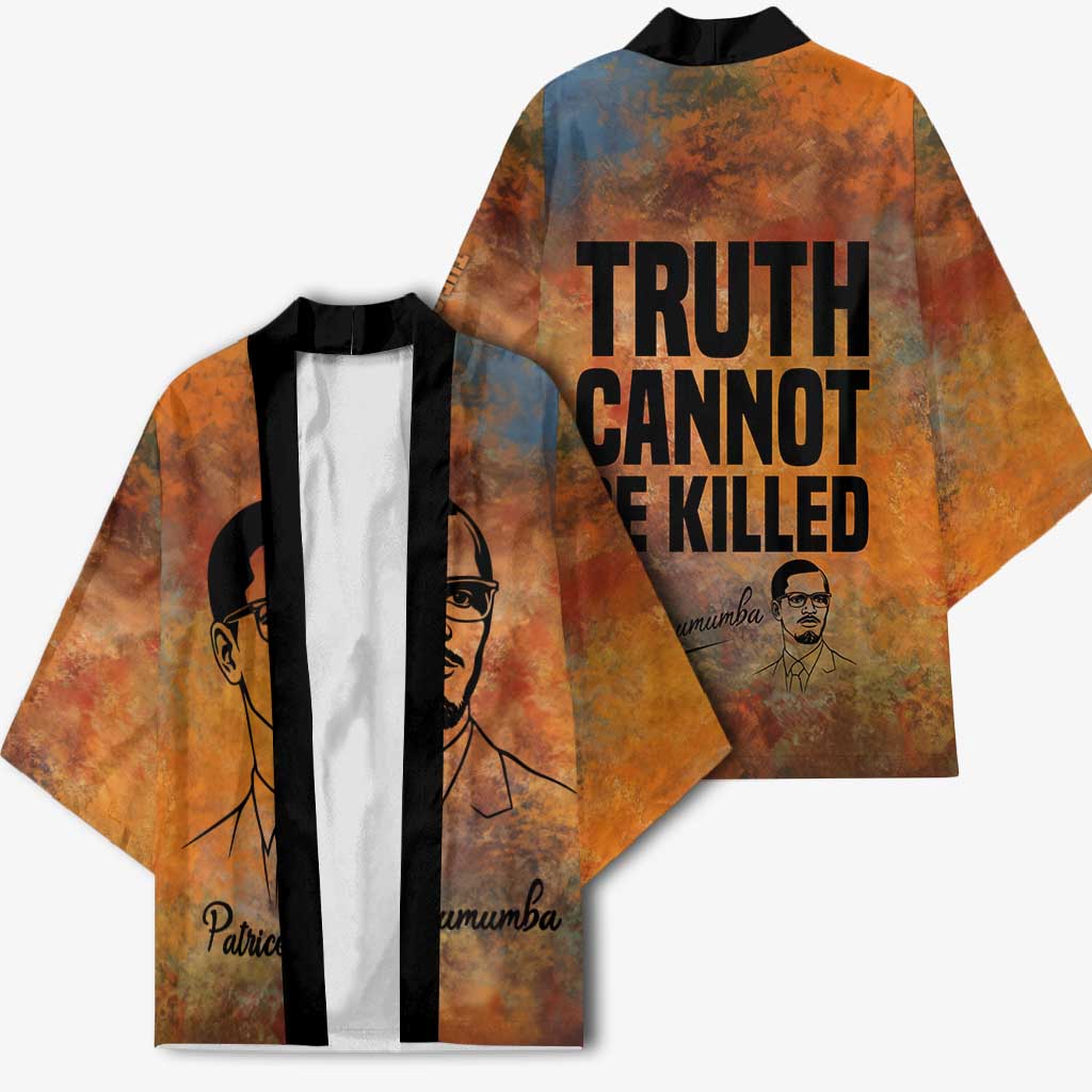 Patrice Lumumba Kimono with Line Art Portrait and Truth Cannot Be Killed Inspirational Quote - African Pride