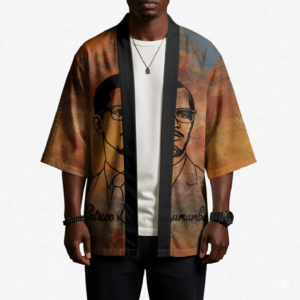 Patrice Lumumba Kimono with Line Art Portrait and Truth Cannot Be Killed Inspirational Quote - African Pride