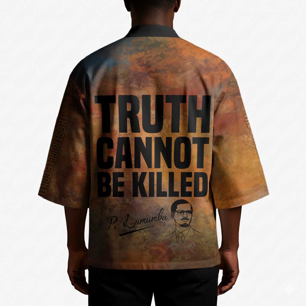 Patrice Lumumba Kimono with Line Art Portrait and Truth Cannot Be Killed Inspirational Quote - African Pride