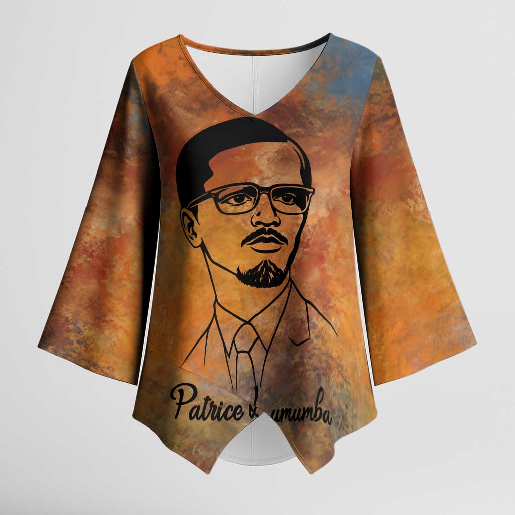 Patrice Lumumba Kimono Sleeve Blouse with Line Art Portrait and Truth Cannot Be Killed Inspirational Quote - African Pride