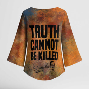 Patrice Lumumba Kimono Sleeve Blouse with Line Art Portrait and Truth Cannot Be Killed Inspirational Quote - African Pride