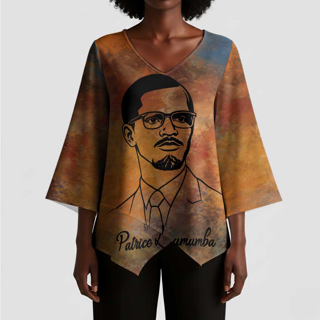 Patrice Lumumba Kimono Sleeve Blouse with Line Art Portrait and Truth Cannot Be Killed Inspirational Quote - African Pride