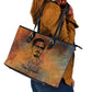 Patrice Lumumba Leather Tote Bag with Line Art Portrait and Truth Cannot Be Killed Inspirational Quote - African Pride